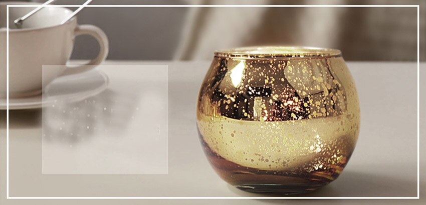 Set of Round Glass Candle Holders in Silver and Gold Set of Round Glass Candle Holders in Silver and Gold